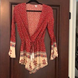 Red Cream and black flower romper